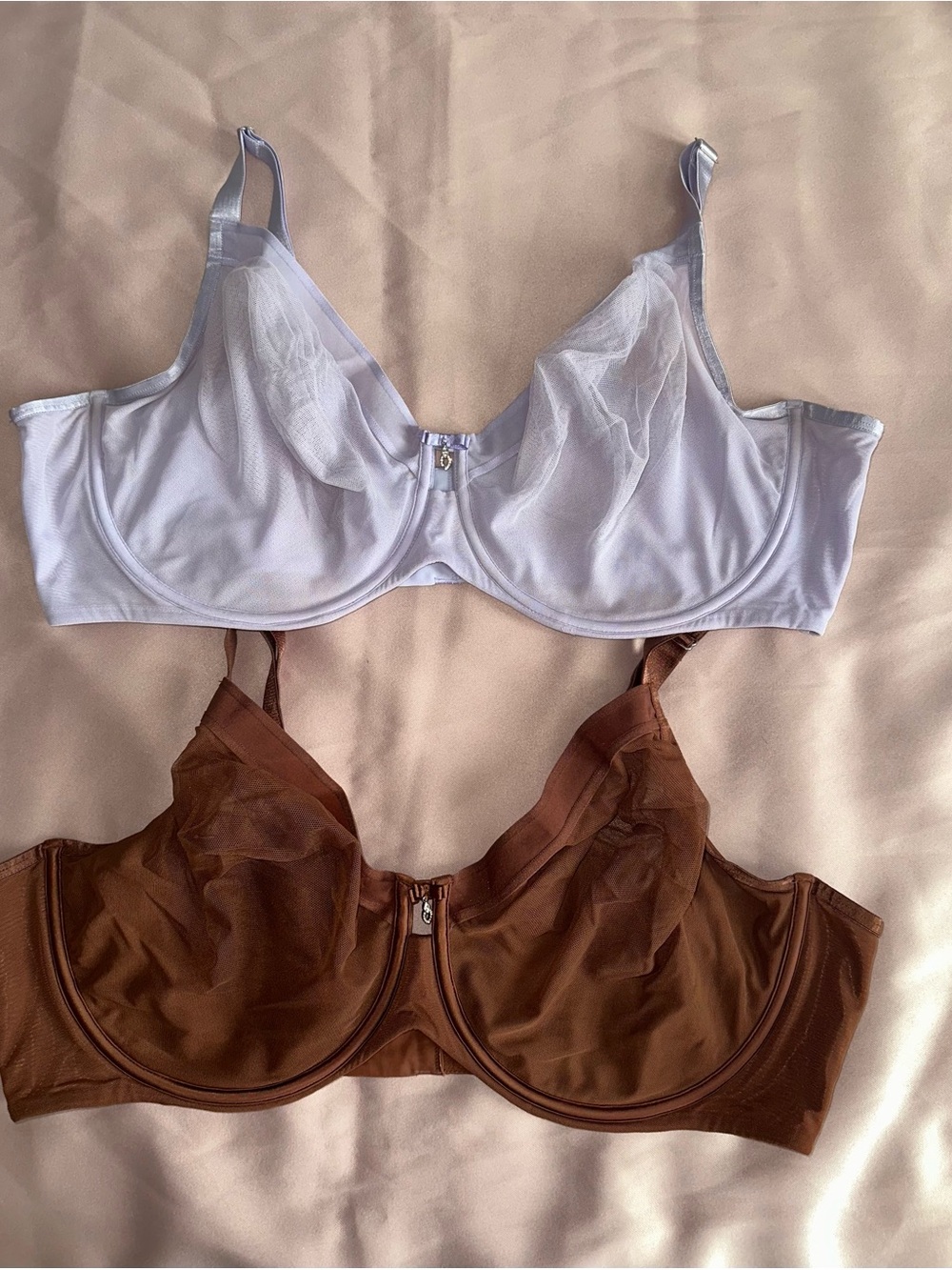 Curvy Couture Light Blue & Brown Underwire Mesh Bra Duo